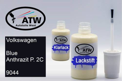 Volkswagen, Blue Anthrazit P. 2C, 9044: 20ml Lackstift + 20ml Klarlack - Set, von ATW Autoteile West.